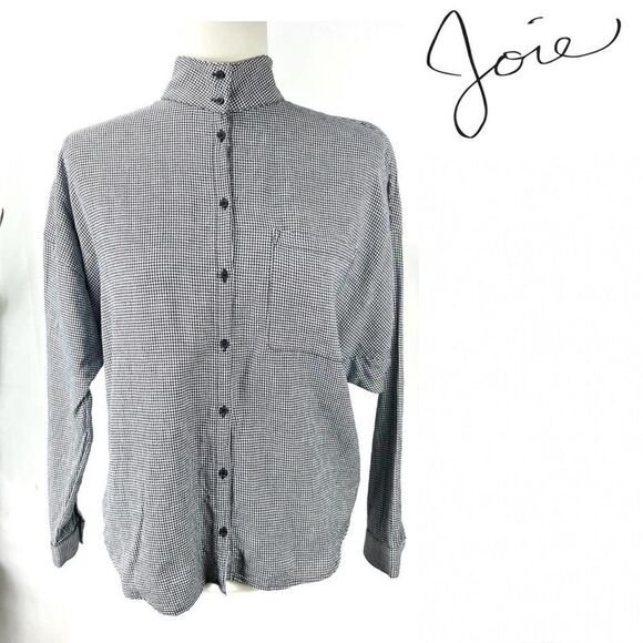 JOIE women’s x-Small XS Houndstooth Button down cotton shirt - Picture 1 of 12